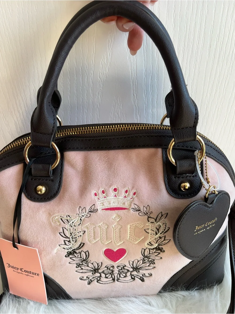 Y2K Inspired Juicy Couture Velour Satchel Purse – Pink & Black